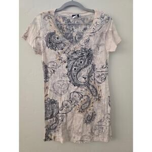 Daytrip Paisley Rhinestone Tee Y2K Bling Top Western Glam Size L